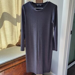 Hello MIZ Ribbed Knit Long Sleeve Dress, Size L, Forest Green/Charcoal
